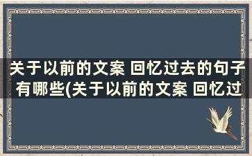 关于以前的文案 回忆过去的句子有哪些(关于以前的文案 回忆过去的句子怎么写)